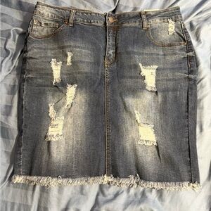 Wax Jean Distressed Blue Denim Pencil Skirt